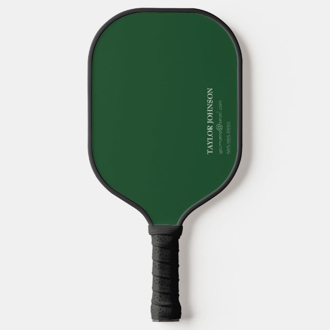 Raquette De Pickleball Monogramme vert foncé simple/basique Nom + Contact (Recto)