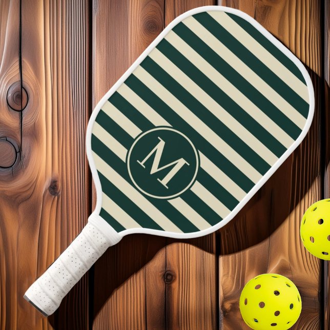 Raquette De Pickleball Monogramme vert Polo Striped Sage Du Milieu Du Siè (Créateur téléchargé)