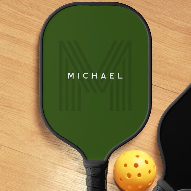 Raquette De Pickleball Monogramme vert simple moderne (dark green monogram pickleball paddle)