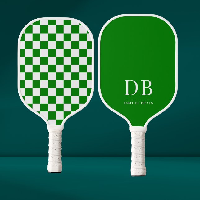 Raquette De Pickleball Monogramme Vichy Vert Moderne (Créateur téléchargé)
