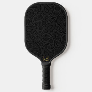 Raquette De Pickleball Monogramme Vintage Paisley Noir Et Gris Foncé