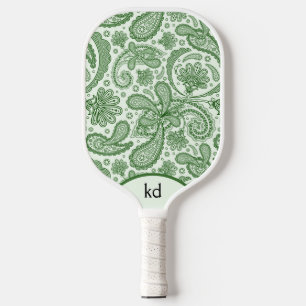 Raquette De Pickleball Monogramme Vintage Paisley Vert Et Blanc