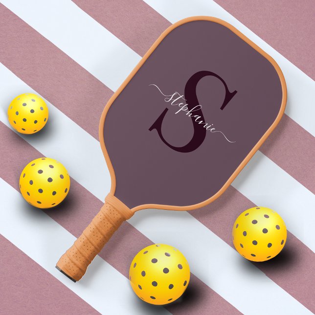 Raquette De Pickleball Monogramme violet de base initial + nom (Créateur téléchargé)