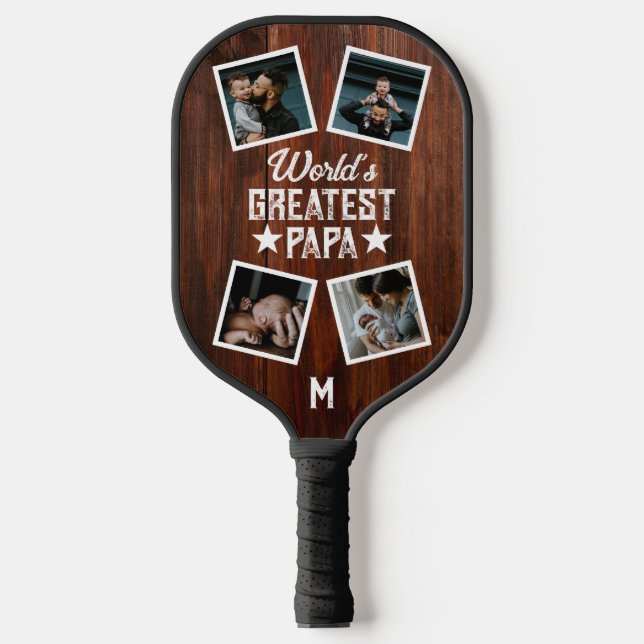 Raquette De Pickleball Monogramme Wood - Le plus grand collage photo Papa (Recto)