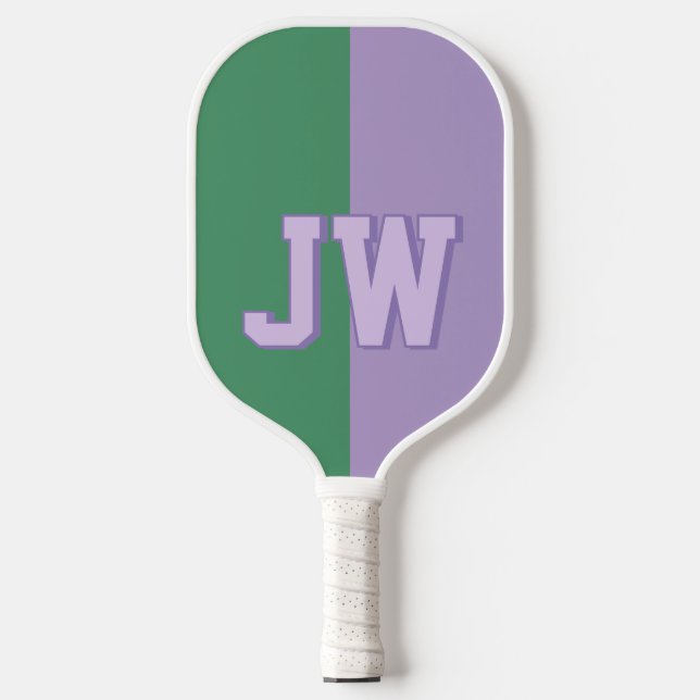 Raquette De Pickleball Monogrammes Ajouter votre nom Purple & Green (Recto)