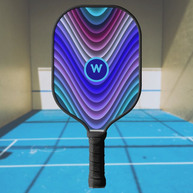 Raquette De Pickleball Monogrammes bleu Magenta brillant violet (Créateur téléchargé)