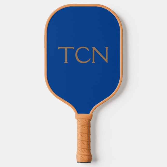 Raquette De Pickleball Monogrammes Initiales Bleu Tan tendance Hommes fem (Recto)
