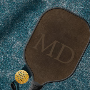 Raquette De Pickleball Monogrammes initiales look cuir brun vintage