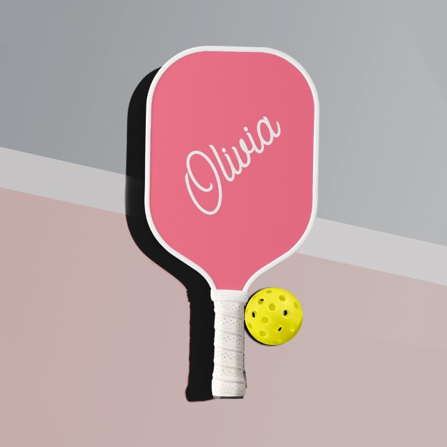 Raquette De Pickleball Monographie de script, rose vif (Cute pink pickleball paddle, with personalized monogram)