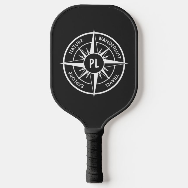 Raquette De Pickleball Monographie d'emblème de compas noir et blanc (Recto)