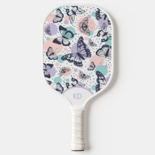 Raquette De Pickleball Monographie motif de papillons rétro coloré