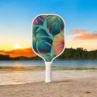 Raquette De Pickleball Monstera Tropical Aquarelle Verdure Palm Feuilles