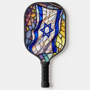 Raquette De Pickleball Mosaïque d'art juif de drapeau d'Israël en verre c