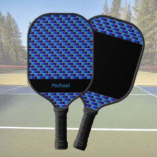 Raquette De Pickleball Mosaïque moderne en noir, bleu royal, coutume