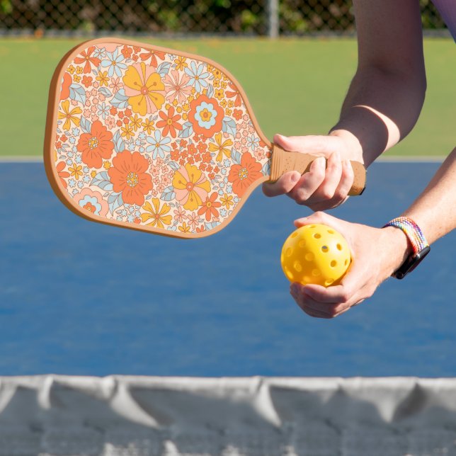 Raquette De Pickleball Motif à fleurs Orange Retro (Insitu)