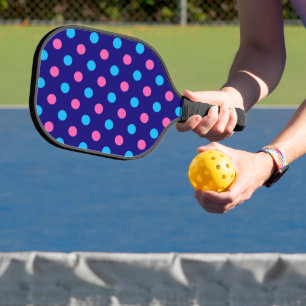 Raquette De Pickleball Motif à pois bleu marine rose cyan