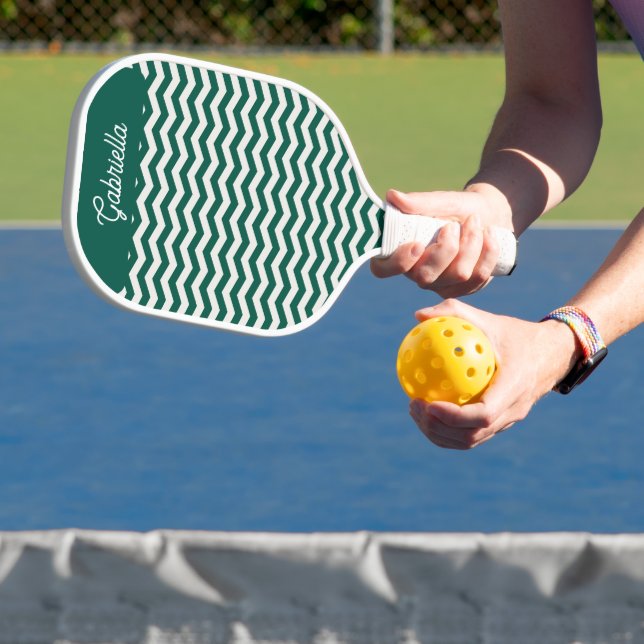 Raquette De Pickleball Motif à rayures zig zag Chevron vert sarcelle (Insitu)