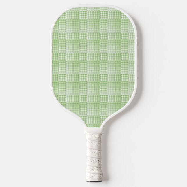Raquette De Pickleball Motif Abstrait à Damier Vert et Blanc (Recto)