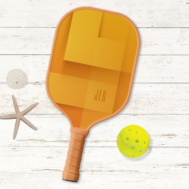 Raquette De Pickleball Motif Abstrait Monogrammé Initiales Orange Pro   (Créateur téléchargé)