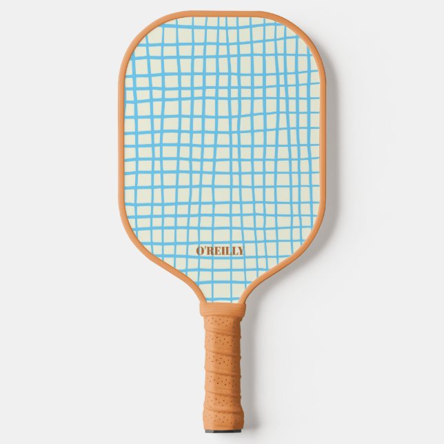 Raquette De Pickleball Motif bleu et Brown Net Monogramme moderne (Recto)