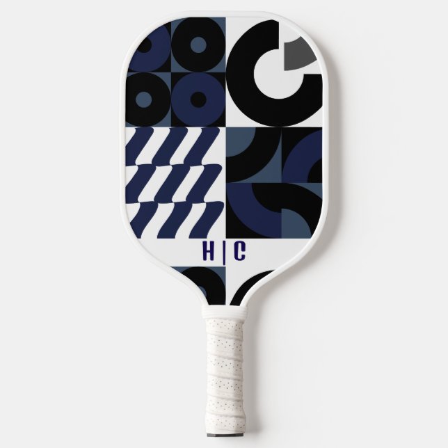 Raquette De Pickleball Motif bleu marine | Monogramme moderne (Recto)