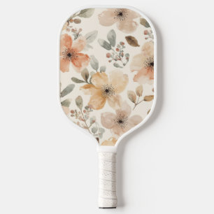 Raquette De Pickleball Motif botanique aquarelle florale pêche beige