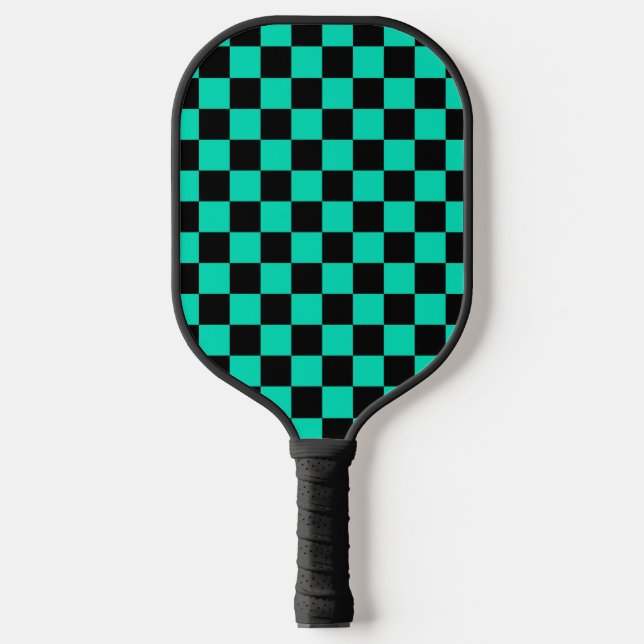 Raquette De Pickleball Motif chèque À damiers noir vert (Recto)