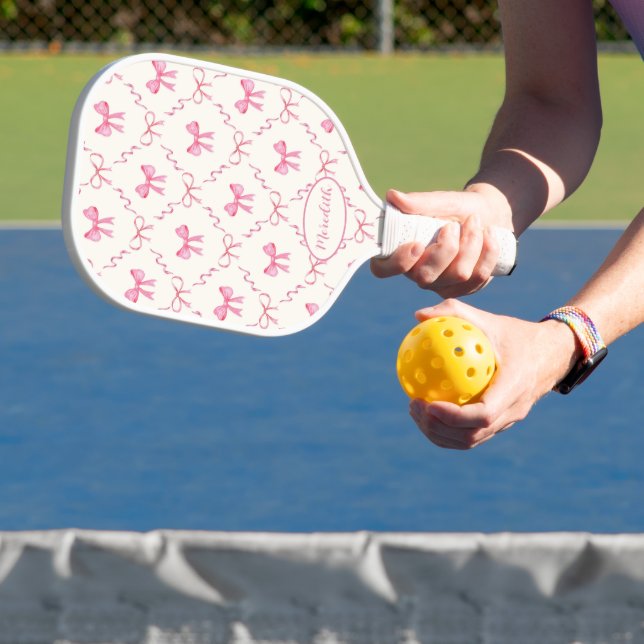 Raquette De Pickleball Motif Coquette de Trellis de Bow rose (Insitu)