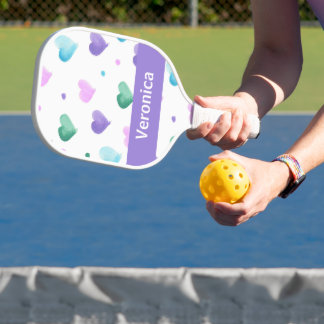Raquette De Pickleball Motif d'aquarelle de coeur Personnaliser violet