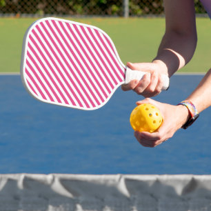 Raquette De Pickleball Motif de bandes roses et blanches diagonales