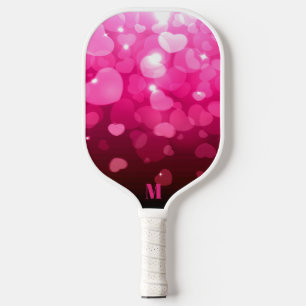 Raquette De Pickleball Motif de Coeurs rose et blanc Monogramme moderne