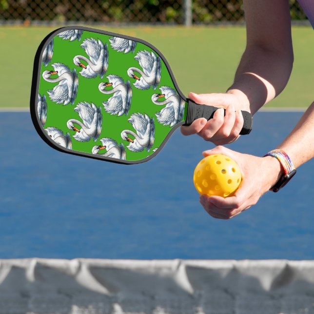 Raquette De Pickleball Motif de cygnes sur fond vert  (Insitu)
