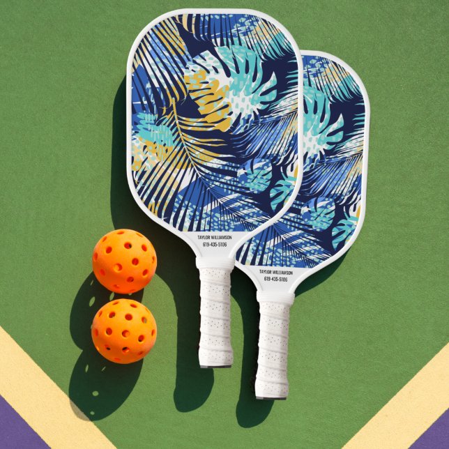 Raquette De Pickleball Motif de feuille de palme tropicale Nom personnali (Créateur téléchargé)