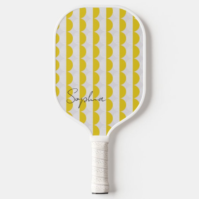 Raquette De Pickleball Motif de lune blanche et jaune Monogramme moderne (Recto)