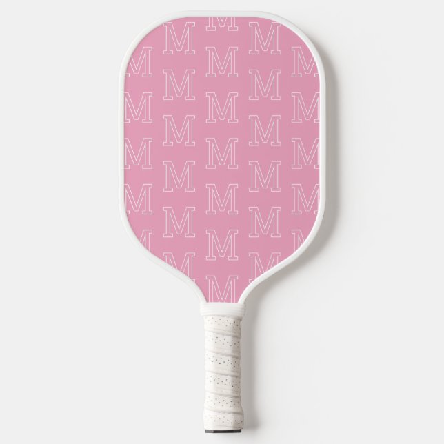 Raquette De Pickleball Motif de monogramme initial rose et blanc moderne (Recto)