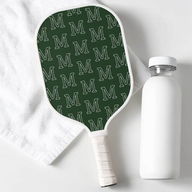 Raquette De Pickleball Motif de monogramme initial simple vert foncé mode (Modern Dark Green Simple Initial Monogram Pattern Pickleball Paddle)