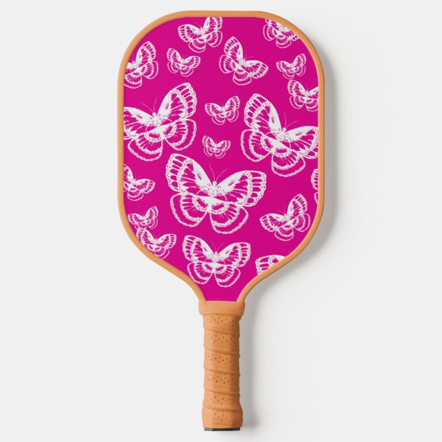 Raquette De Pickleball Motif de papillons rose et blanc (Recto)