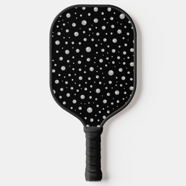 Raquette De Pickleball Motif de perle sur fond noir (Recto)