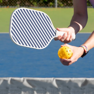 Raquette De Pickleball Motif de rayures diagonales bleu marine et blanc