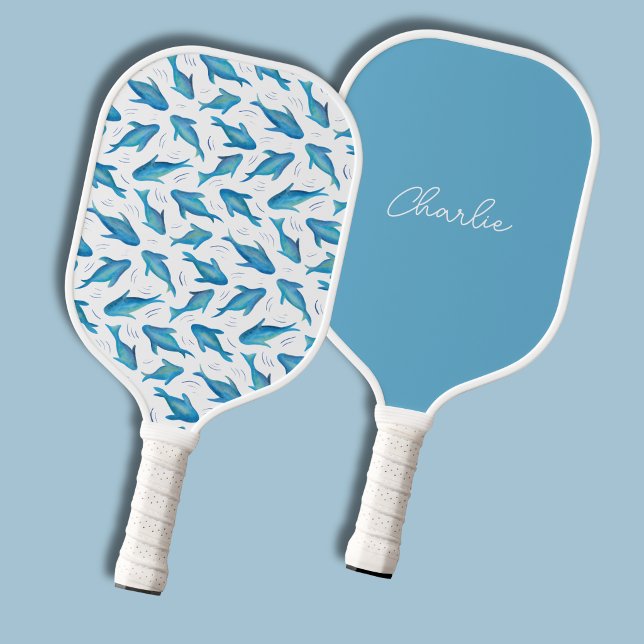 Raquette De Pickleball Motif de requin bleu sous la mer (Blue fish shark dolphi under the sea pickleball paddle)