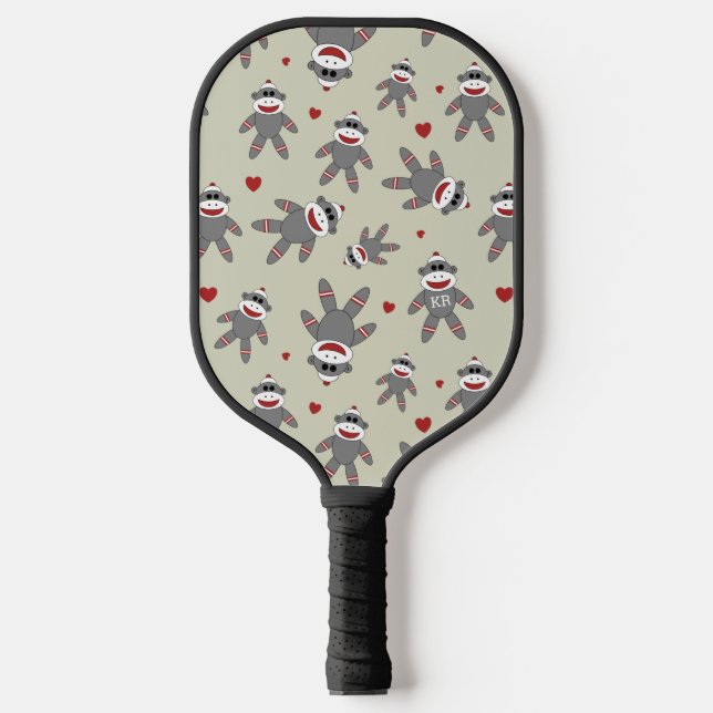 Raquette De Pickleball Motif de singe à soie mignonne avec Coeurs sur Tan (Recto)