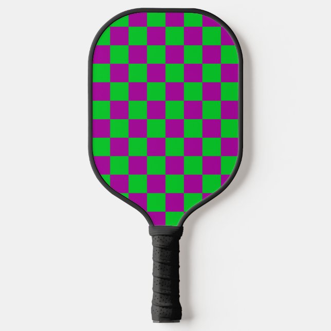 Raquette De Pickleball Motif de vérification À damiers vert pourpre (Recto)