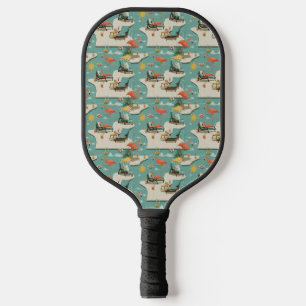 Raquette De Pickleball Motif d'été au bord de la piscine aux flamants ros