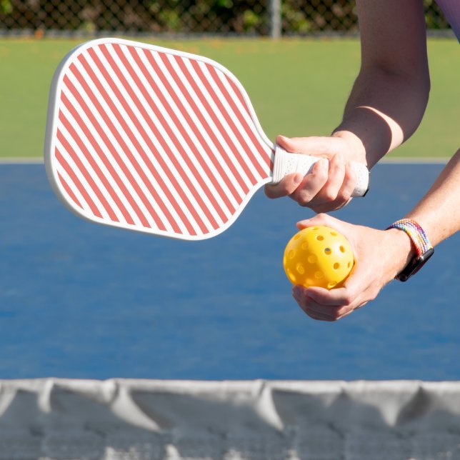 Raquette De Pickleball Motif diagonal de bandes roses et blanches (Insitu)