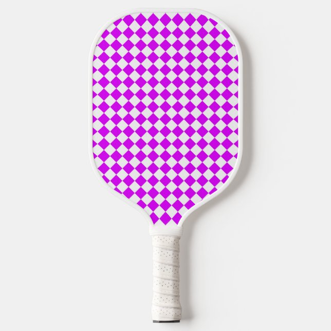 Raquette De Pickleball Motif diamant de Checker blanc violet (Recto)