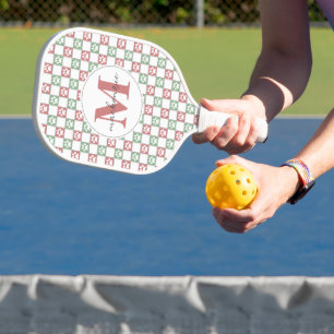 Raquette De Pickleball Motif empreinte de patte Pastel rouge et vert pers