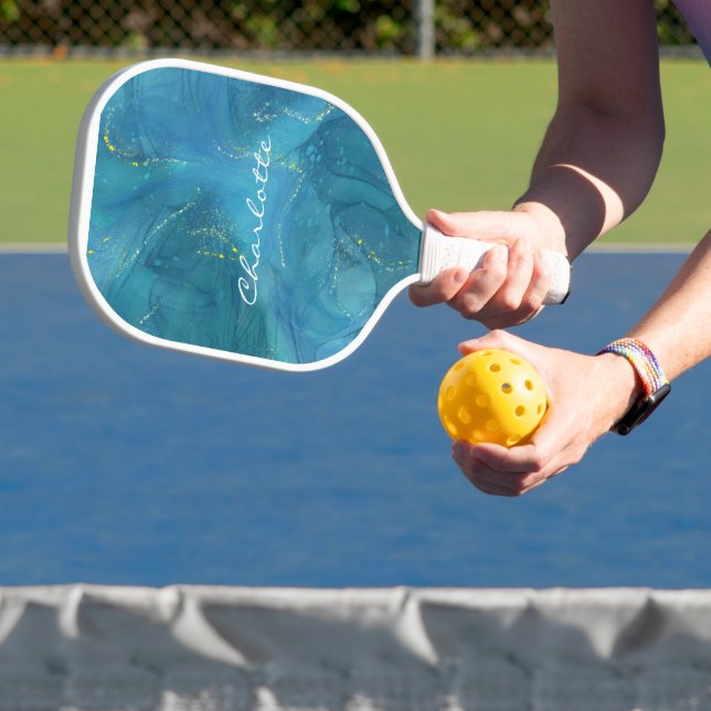 Raquette De Pickleball Motif en marbre bleu or personnalisé (Insitu)
