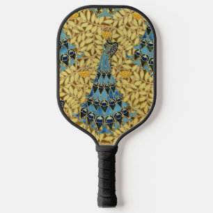 Raquette De Pickleball Motif floral au paon bleu Art nouveau vintage