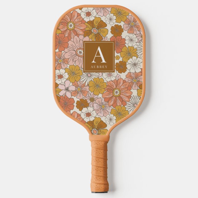 Raquette De Pickleball Motif Floral Brown rétro et rose Super (Recto)