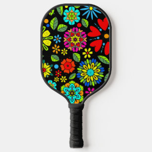 Raquette De Pickleball Motif floral rétro sans couture avec couleurs néon